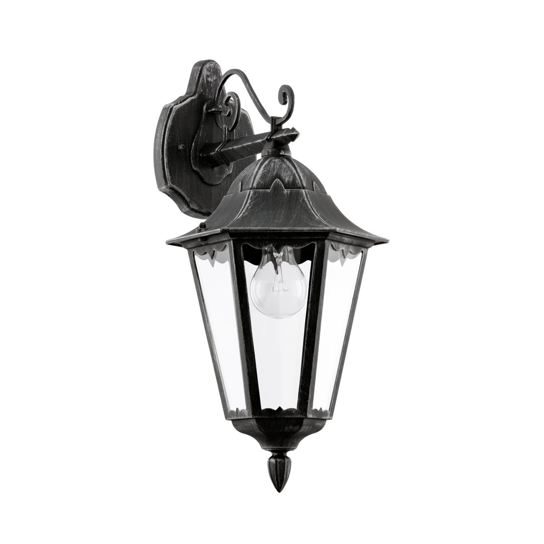 Eglo Navedo Traditional Lantern Exterior Wall Light - Black - E27 IP44 Rated Aluminium & Glass - H:47.5cm W:28.5cm - Image 2