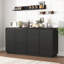 Meuble télé noir à 4 portes cannelées avec prise de courant, centre de divertissement Wave Design et buffet de rangement-36155774