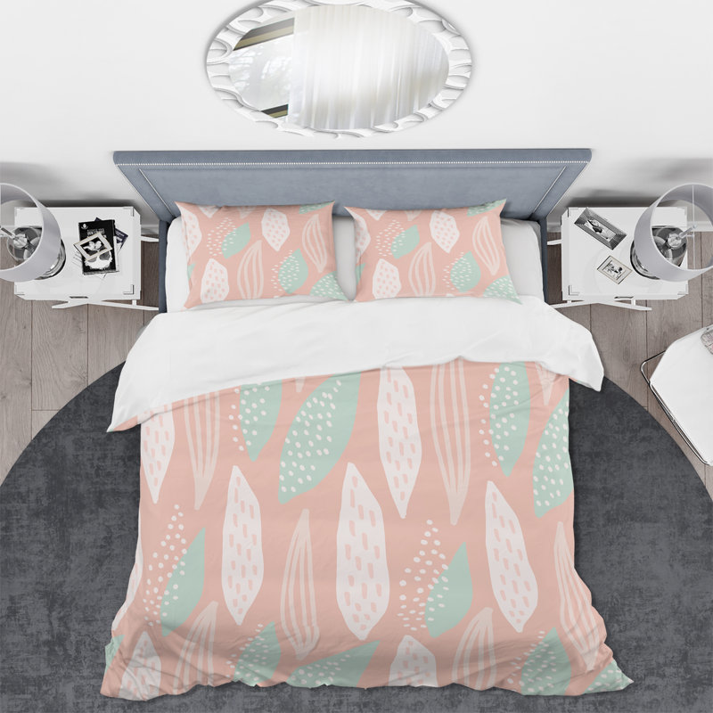 Blanc et vert pastel rétro I - ensemble de housse de couette moderne - polyester microfibre