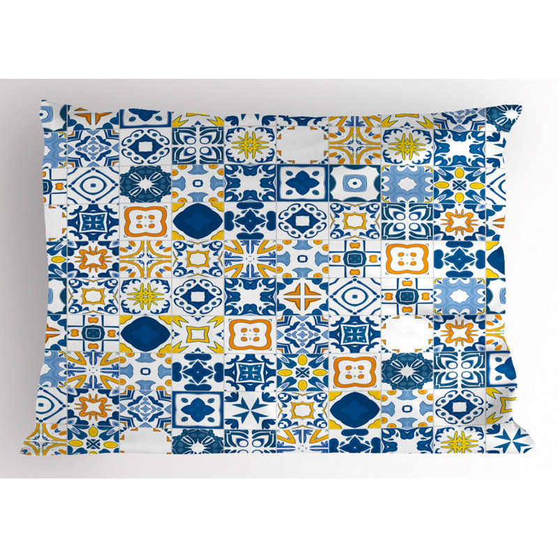 Blue/Orange Polyester Microfiber Piece Sham, King