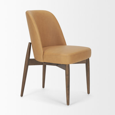 Chaise d'appoint de salle à manger en cuir brun clair à dossier courbé B tabac