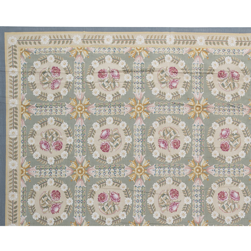 Hand-Knotted High-Quality Green and Beige Area Rug