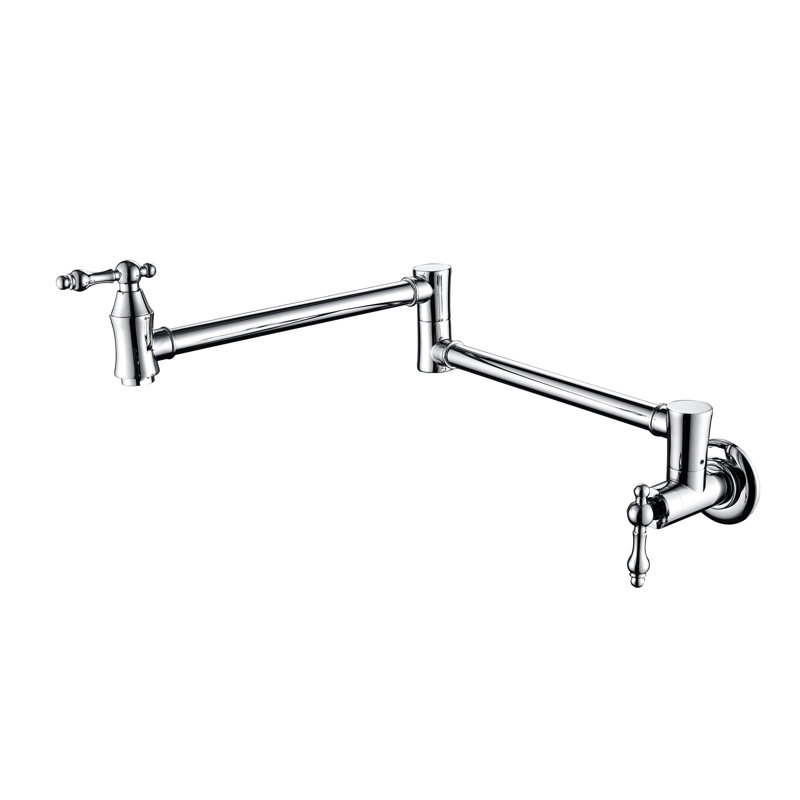 Pot Filler Faucet Wall Mount - Brass With Finish, Arm For Effortless Filling Process, Double Handles To Manage Water Flow Smoothly, Treatment Plating, Filling, Waste, Quiet Aerator