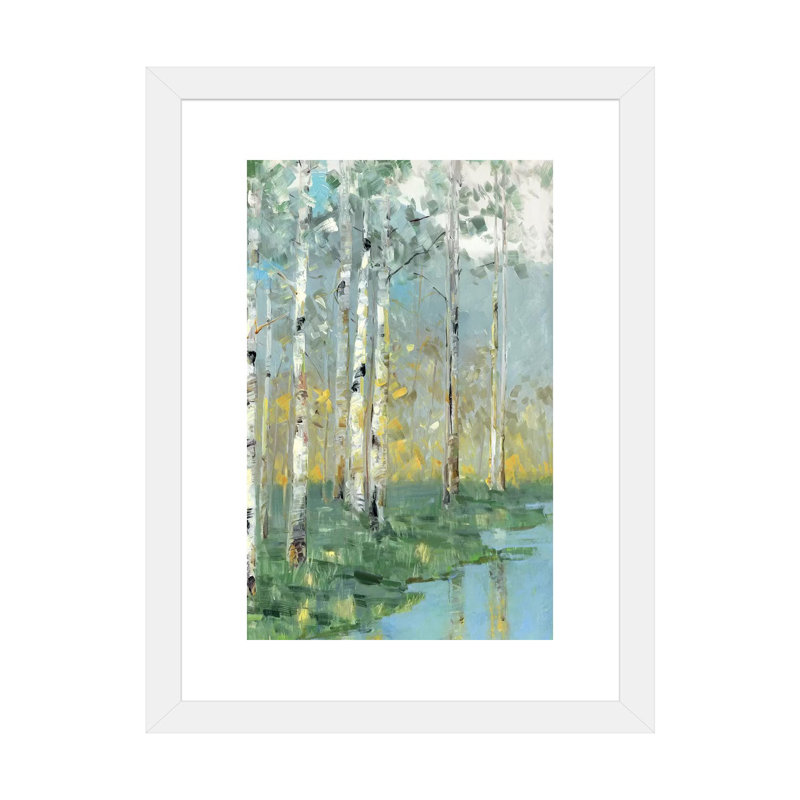 «Birch Reflections III» par Sally Swatland - reproduction d'art, H 32 po x l 24 po x P 1 po, Papier encadré blanc