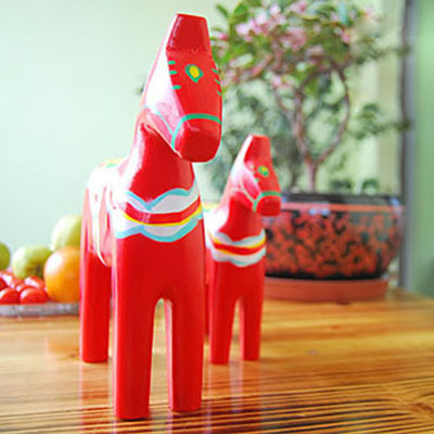 Figurine dalécarlienne à cheval 1 paire