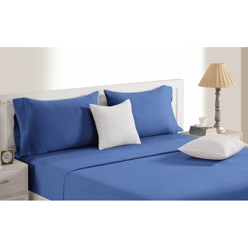 Ensemble de draps 100% coton 200 fils Isabella, Bleu, Ensemble de draps pour taille de lit simple TG ave