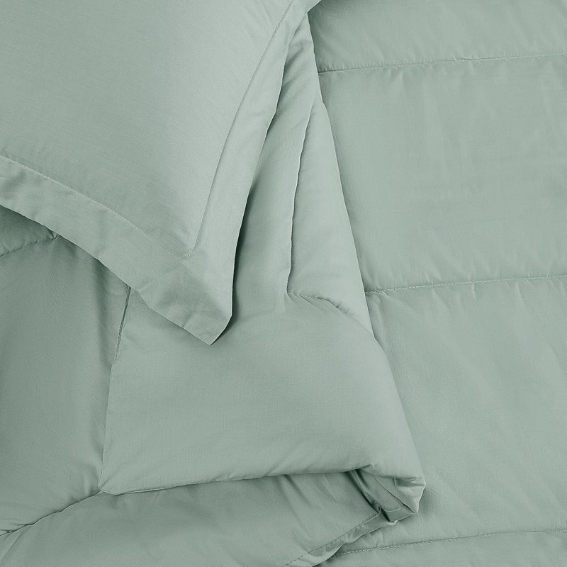 Ensemble d'édredon en percale de coton unie Brooklyn Loom, Très grand + 2 très grandes taies décoratives, Sauge