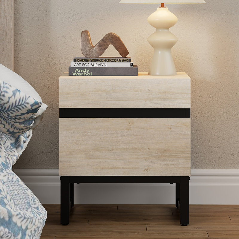 Aadam Nightstand With 2 Drawers, Beige, Individual
