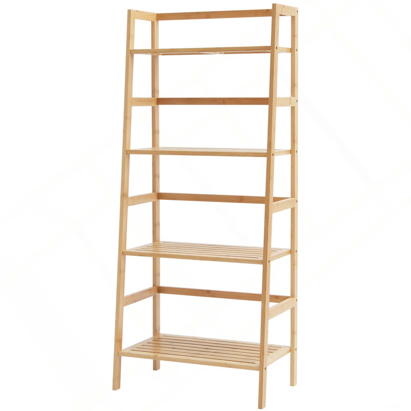 Étagère en bambou à 4 niveaux, étagère en rotin, bibliothèque ouverte trapézoïdale, support de rangement pour présentoir, support pour plante à fleurs autoportante, étagère échelle idéale pour la salle de bain, la chambre à coucher, le bureau, le bureau, naturel
