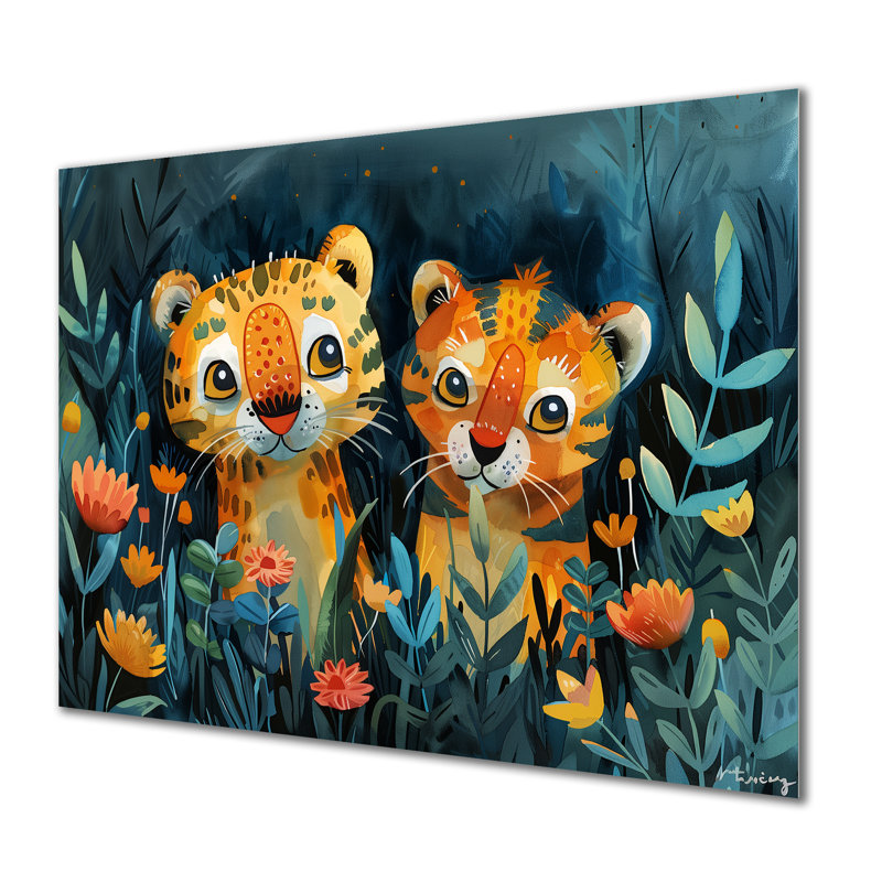 «Nursery Orange Green Summer Tiger Meadows II - Tiger», reproduction d'art murale, Sans cadre, métal, H 30 po x l 40 po