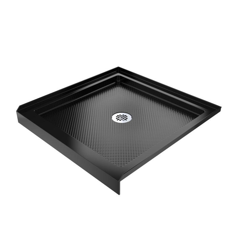 DreamLine SlimLine 36 inch D x 36 inch W x 2 3/4 inch H Single Threshold Black Alcove Shower Base with 2 inch Chrome Center Round Drain