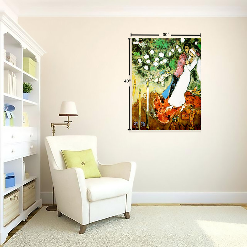 «The Three Candels» par Marc Chagall, reproduction d'art sur toile tendue, H 40 po x l 30 po x P 1,5 po