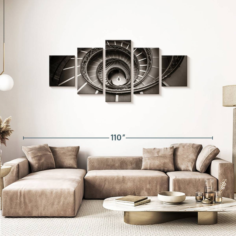 Reproduction d'art sur toile, escalier en colimaçon, 5 pièces, H 36 po x l 80 po x P 1,25 po