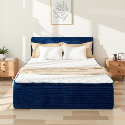 Compression Packed All-in-one Plush Upholstered Platform Bed With Built-in Foam Mattress, Queen