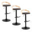 Tabouret de bar réglable avec pivot en métal noir, bois naturel et similicuir brun avec repose-pieds arrondi en T - ensemble de 3-129461281