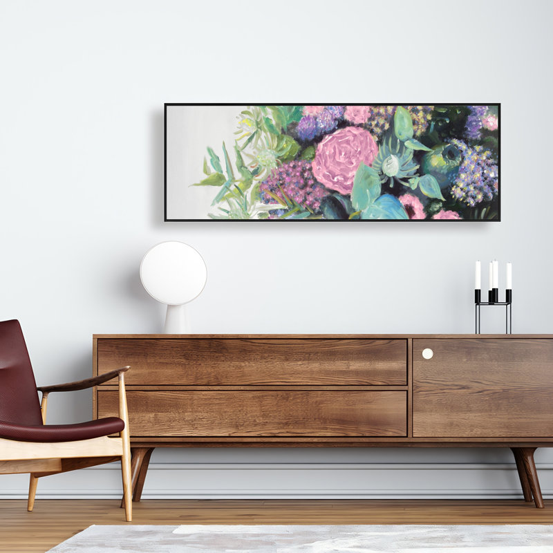 Mélodie de fleurs fuchsia - Art floral contemporain sur toile, H 17,25 po x l 49,25 po