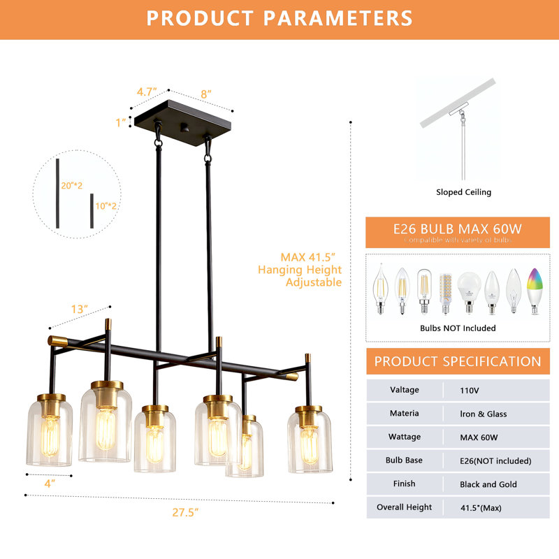 Modern Farmhouse 6-light Black Gold Chandelier