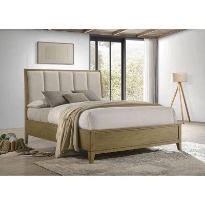 Menlo Natural Pine Upholstered Queen Panel Bed