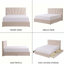 Lit plateforme moderne capitonné avec tête de lit inclinée à canaux et quatre tiroirs de rangement, Queen, lin beige-130122233-130122234