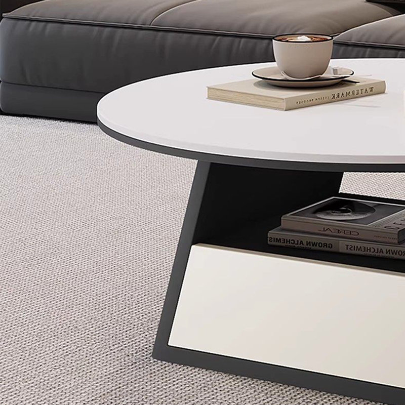 Table basse italienne de style crème minimaliste, Blanc, Noir/crème, H 15,74 po x L 35,43 po x l 35,43 po