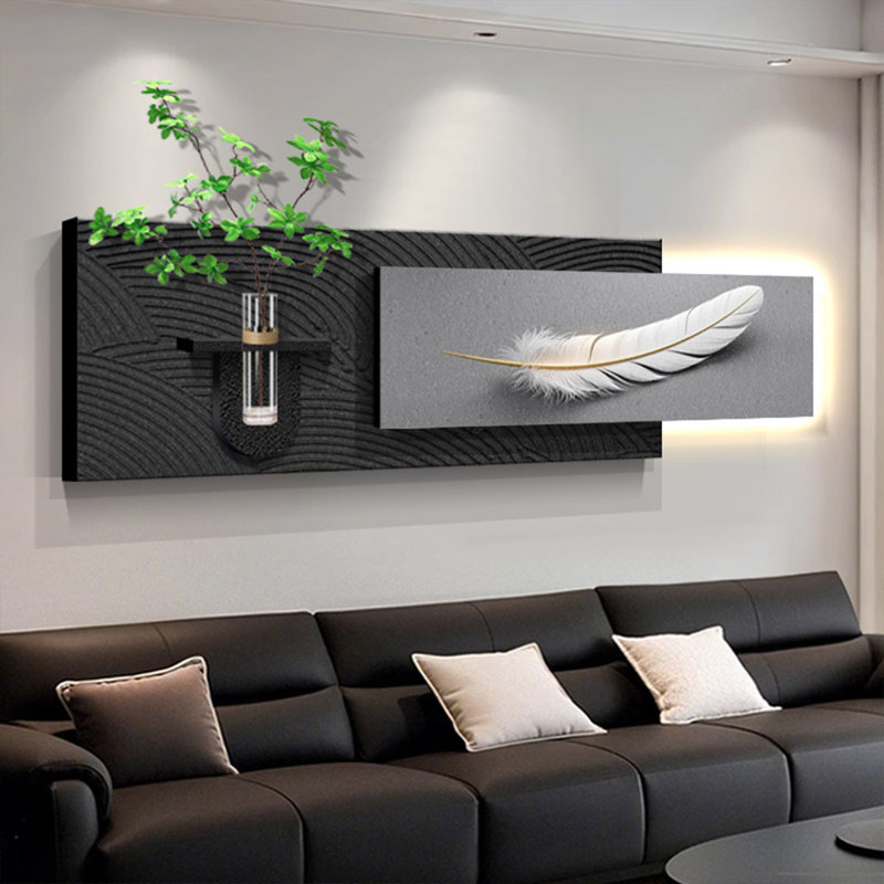 Murale contemporaine luxueuse en pierre grise, Noir/gris