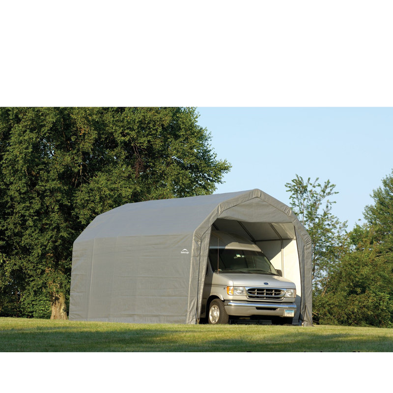 12' x 24' Gray Portable Barn-Style Garage with Roll-Up Doors