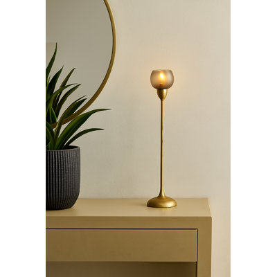 Porte-bougie décoratif avec base en métal - Bougeoir de table ou de plancher moderne pour décoration de table et de salon - Doré et métallique