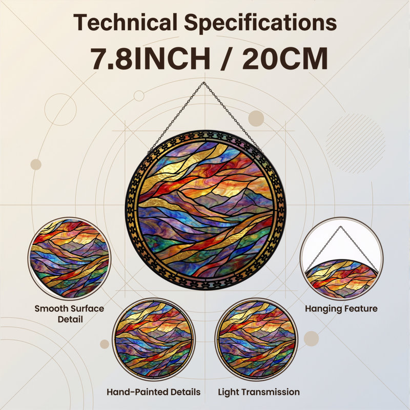 Vitrail de vitrail à vagues abstraites H 7,8 ", H 7,8 po x l 7,8 po