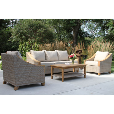 Ensemble de conversation avec canapé en rotin 4 pièces avec coussins Sunbrella Carlton