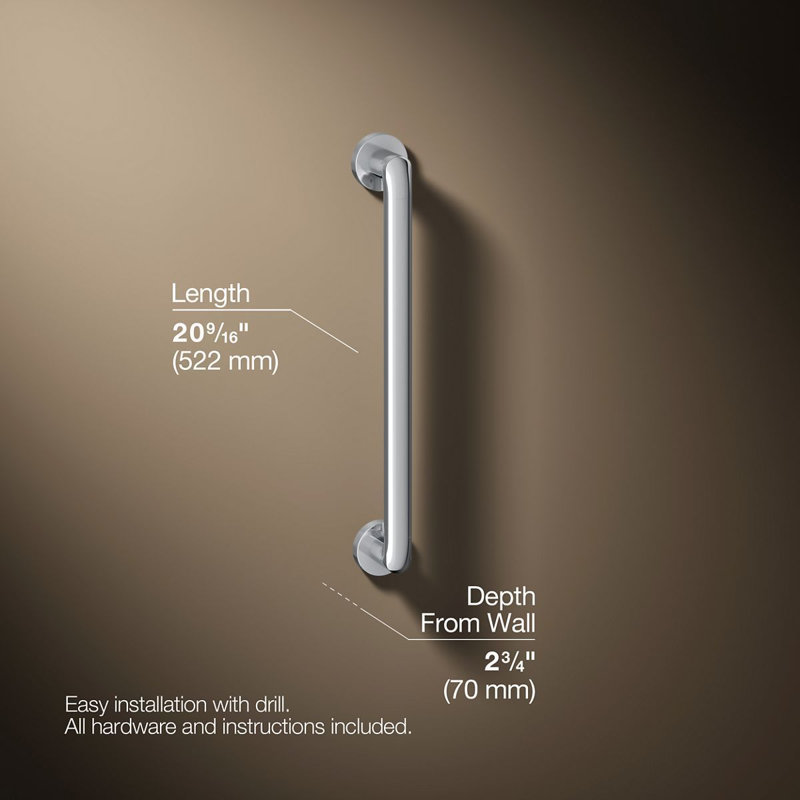 Kumin Grab Bar, Polished Chrome, 18" W