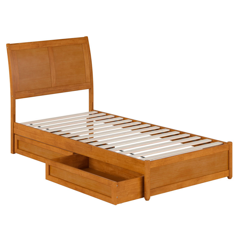 Lamayia Solid Wood Sleigh Platform Bed with Footboard and Storage Drawers, Light Toffee, Twin XL