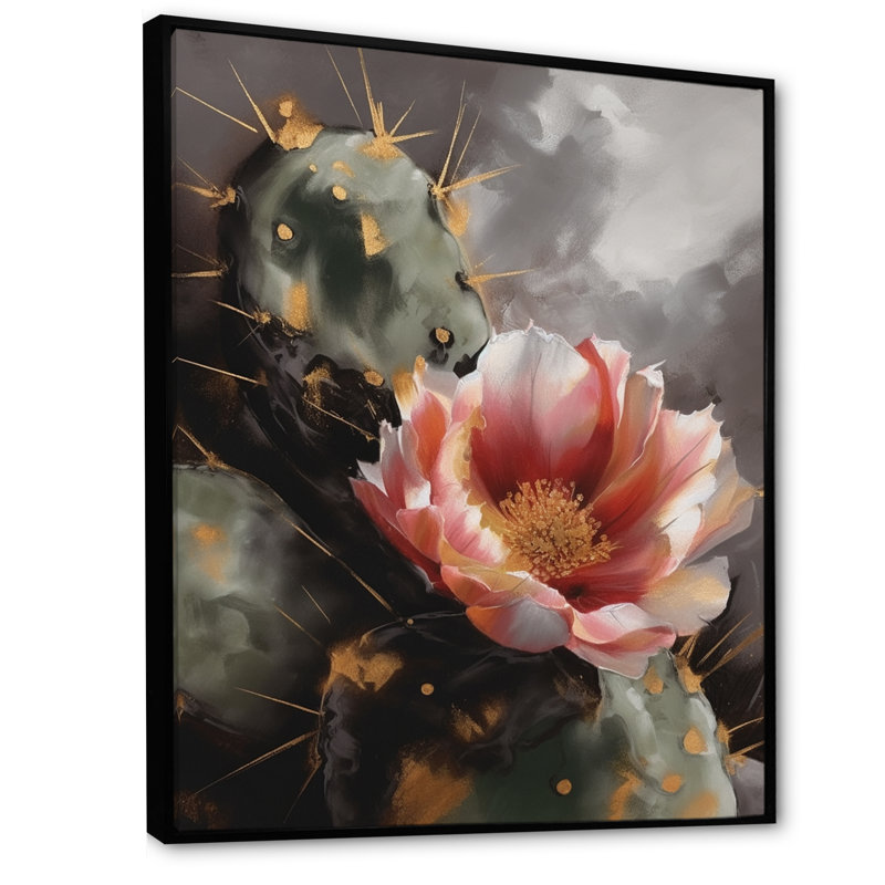 Impression sur toile de cactus orange et vert I - Floral, H 20 po x l 12 po, Cadre flottant noir