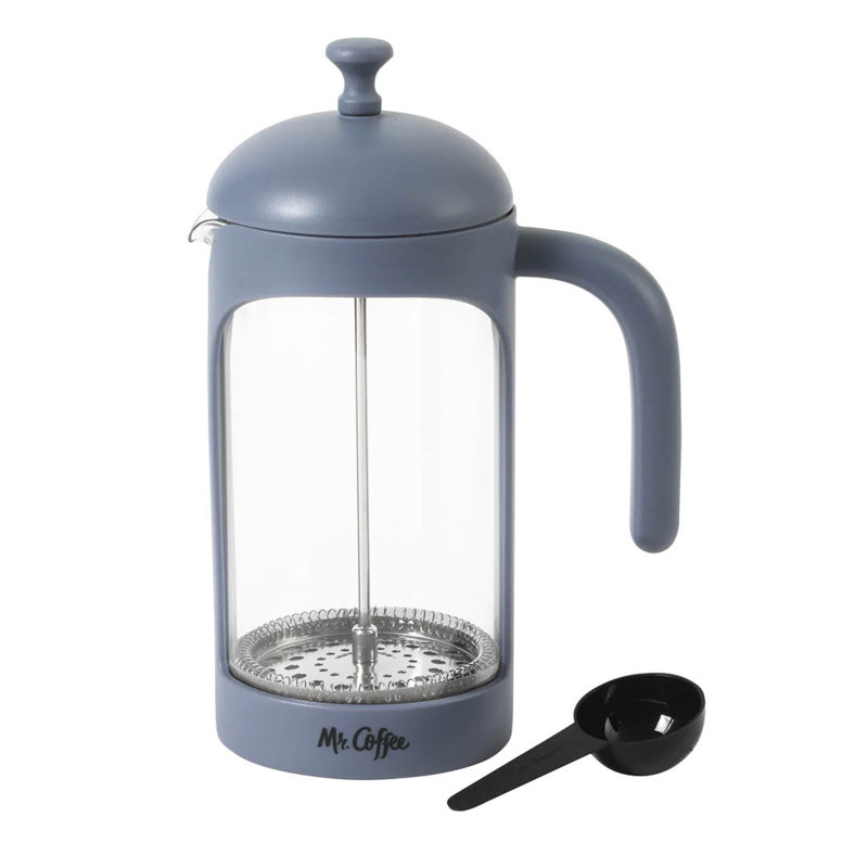 Mr. Coffee 31 Ounce Retro Brew French Press Coffee Maker in Blue, Blue, 8.5" H x 4" W x 6.5" D