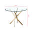 Table de salle à manger ronde contemporaine en verre trempé transparent avec pieds en acier inoxydable à finition dorée