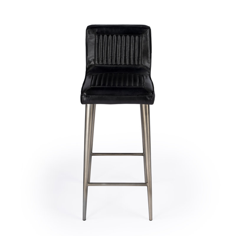Maxwell Leather 32" Bar Stool, Black, Silver