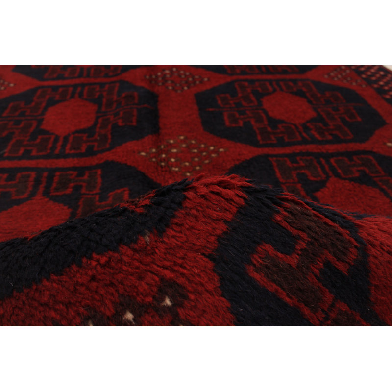 Tapis décoratif en laine de conception unique noué à la main New Age 3 pi 3 po x 6 pi 3 po Berda en rouge/noir