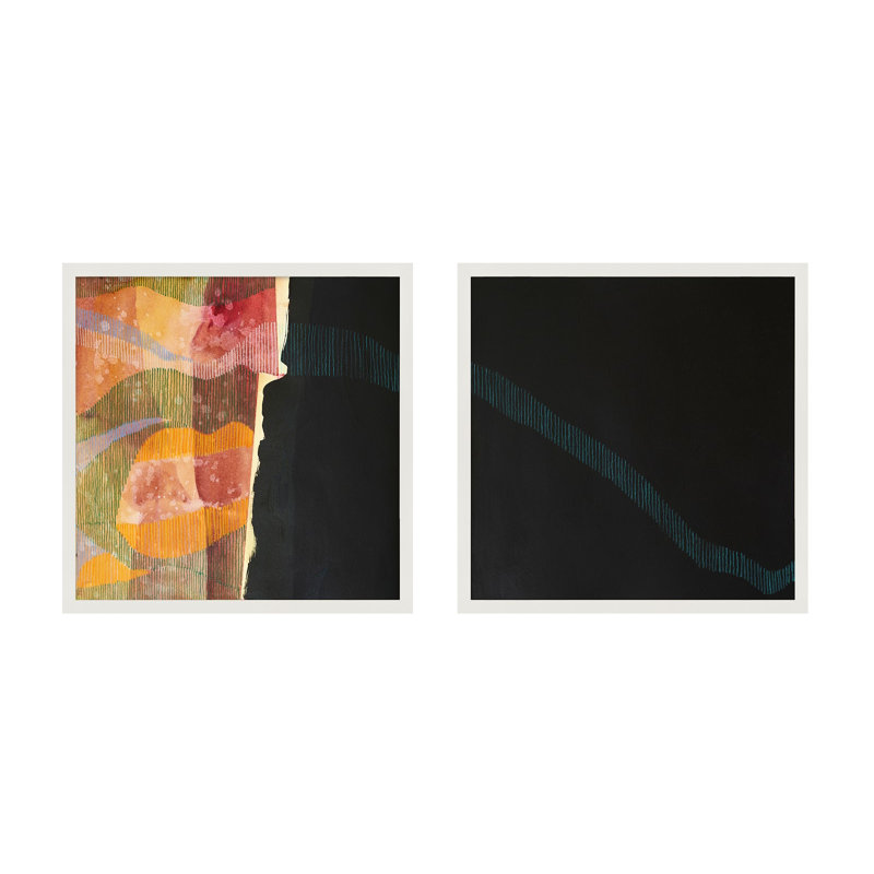 Delta Wave 1 & 2. Set Of 2 Painting by Jacques Pilon, 16" H x 16" W x 1.25" D, White Framed