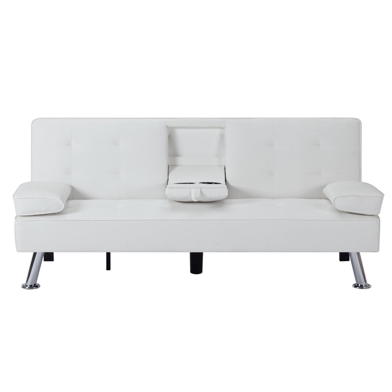 Ebern Designs 65.3” Futon Sleeper Sofa Bed,Removable Arm Pad, White