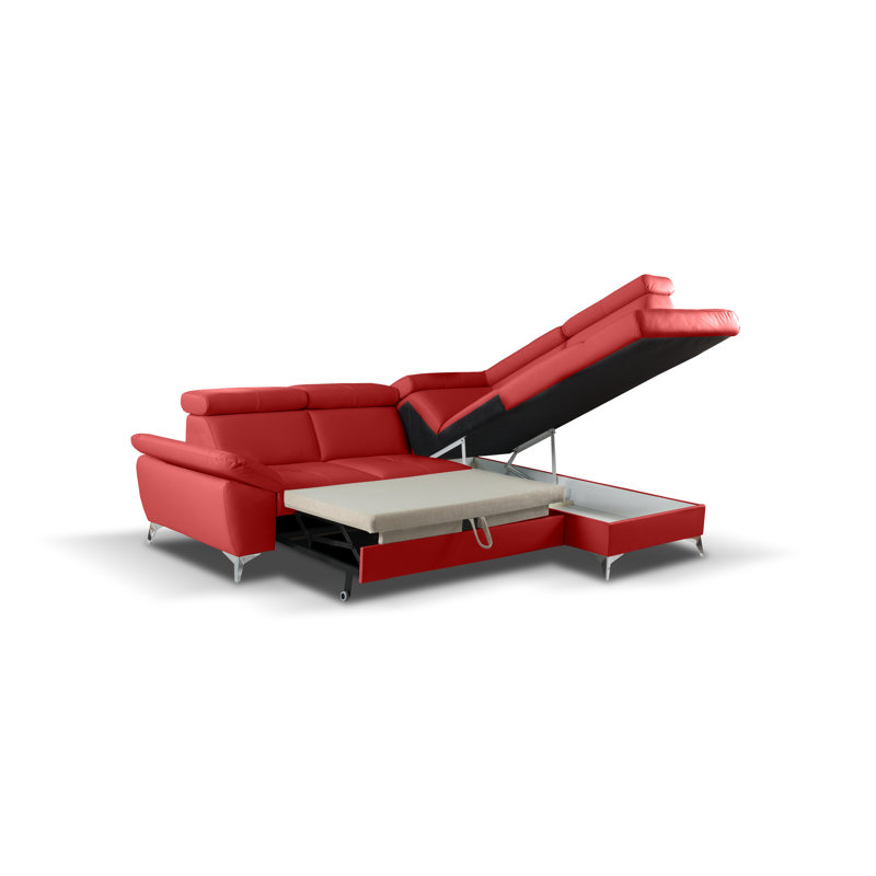 Niagara Genuine Leather Sleeper Corner Sofa with Storage, Adjustable Headrests & Adjustable Armrest, Right Hand Facing, Red