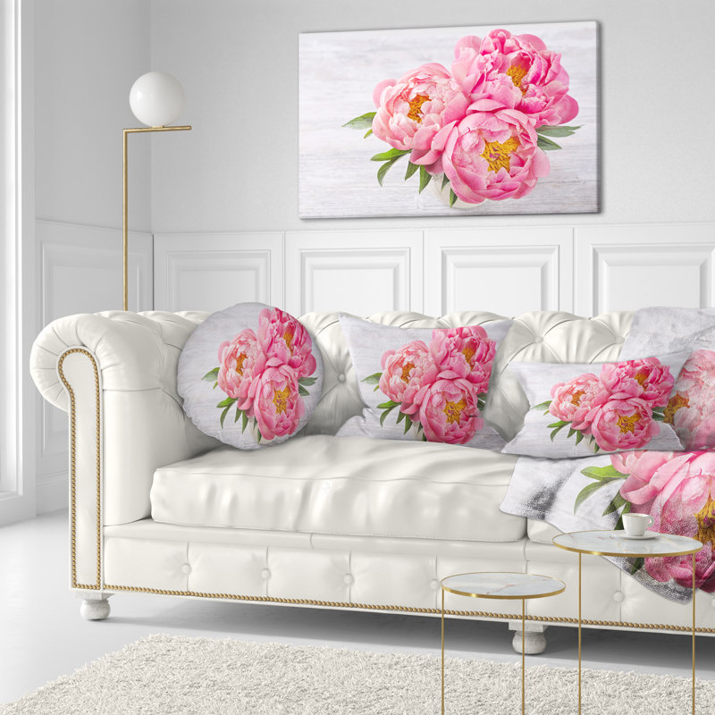 Floral Bunch of Peony Flowers in Vase Lumbar Pillow