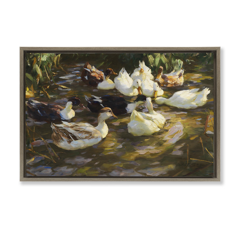 «Ducks in Flowing River» par CAD Designs, Cadre flottant orme Montalcino, H 17 po x l 25 po