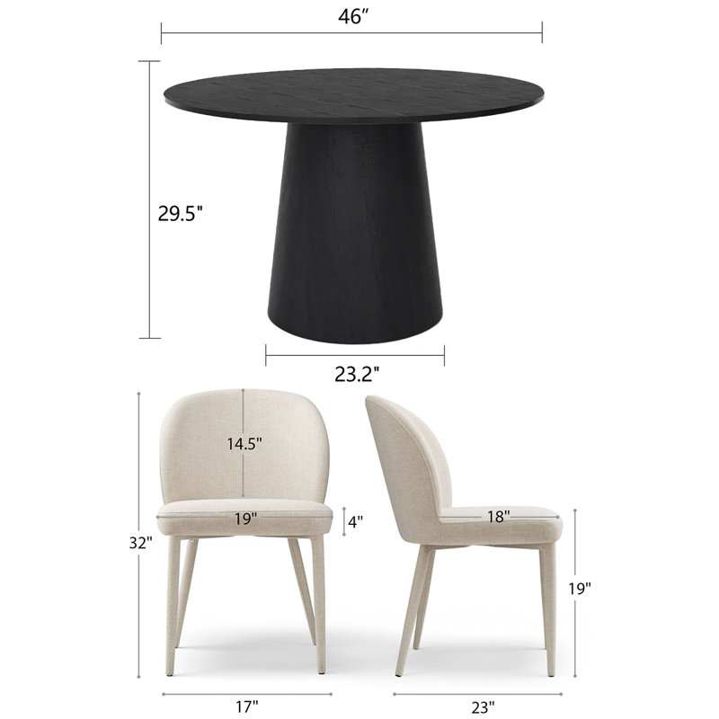 46" Modern Round Dining Table Set With Upholstered Dining Chairs, Pedestal Kitchen Table And Chairs For 4, Green