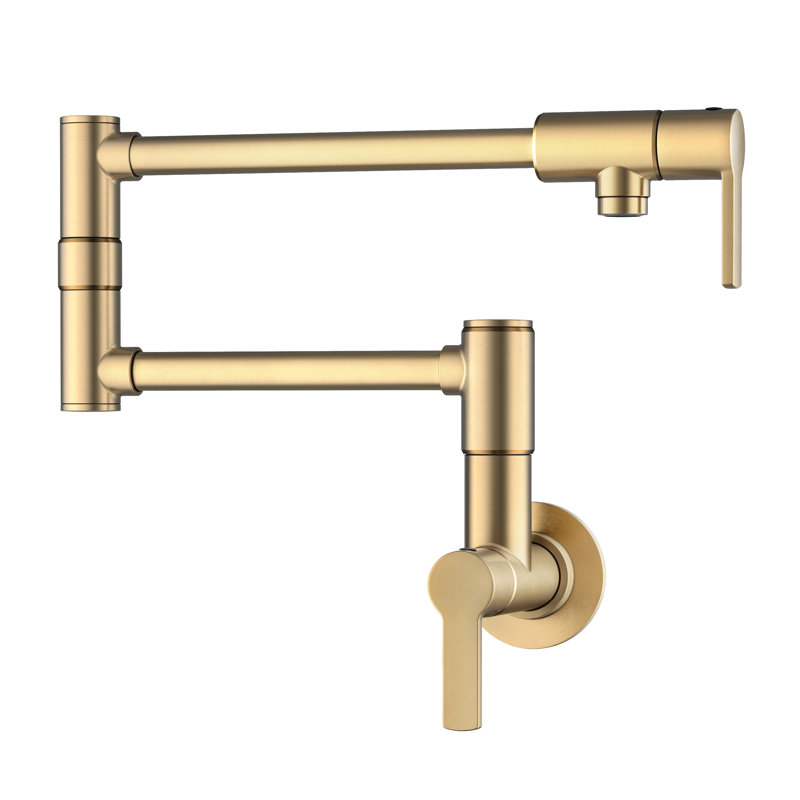 KRAUS Oletto Wall Mount Pot Filler Kitchen Faucet With Retractable Arm In Spot-Free Brushed Brass, Brushed Brass