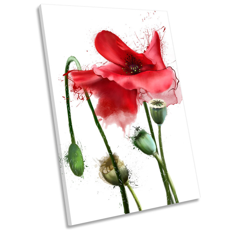 Red Poppy Flower Watercolour - Wrapped Canvas Painting, 45.7cm H x 30.5cm W x 2cm D
