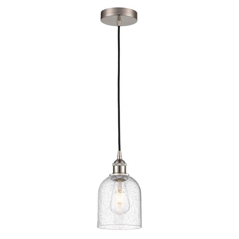 Luminaire suspendu à cordon 1 lumière Edison Anacaren - 616-G558, Grainé, Nickel satiné brossé