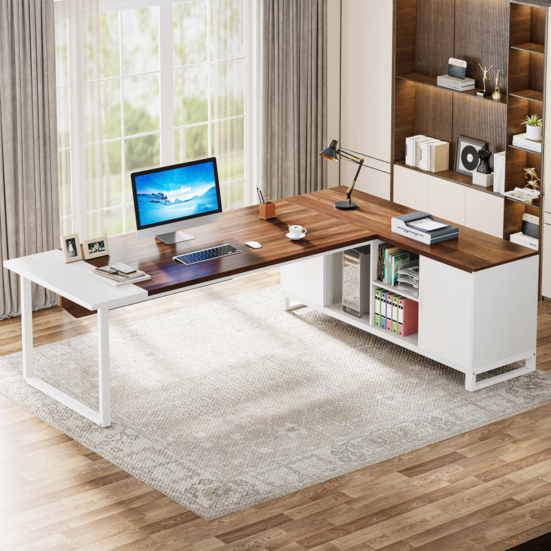 Bureau de direction 70,87 po et classeur, Brun / Blanc