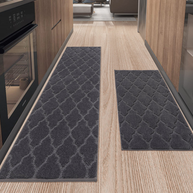 Muhd Kitchen Mat Set of 2, Rectangle 2' x 3'+ 2' x 5', Dark Gray