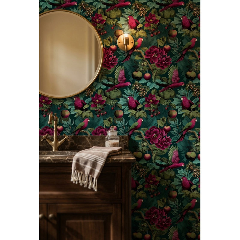 Papier peint floral rétro éclectique, Non tissé, non collé