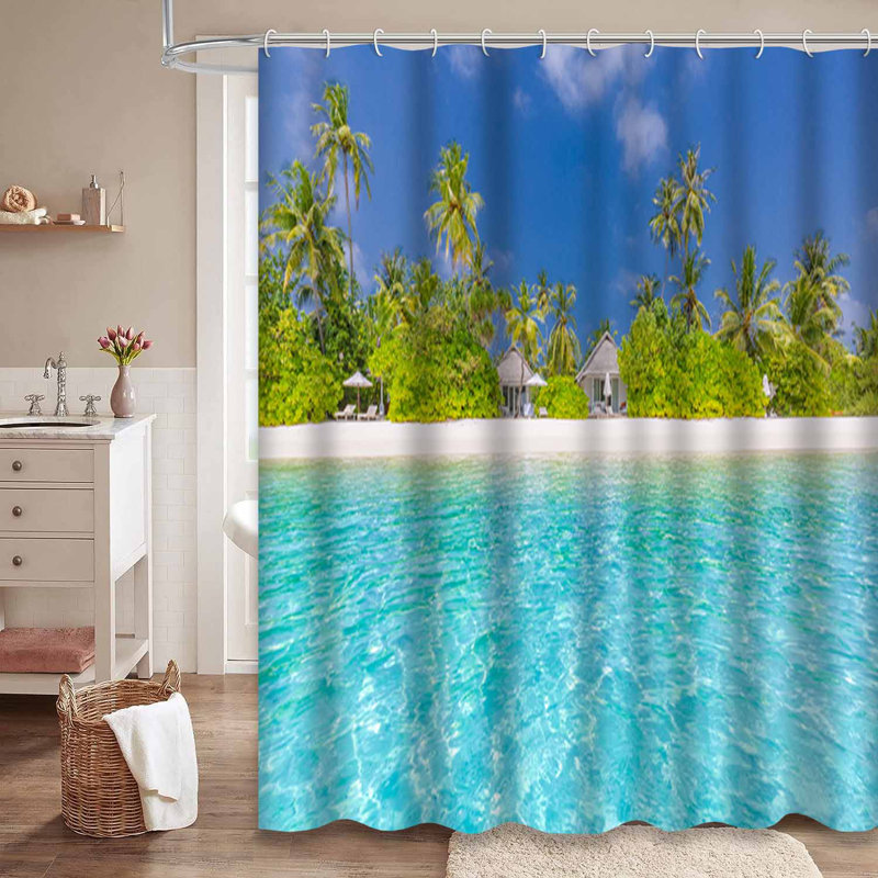 Mer, plage tropicale, ciel ensoleillé, été, nuages exotiques, vacances avec 12 crochets, L 72 po x l 78 po