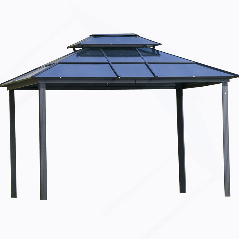 10X12ft Hardtop Gazebo, Polycarbonate Roof, Aluminum Frame, With Netting And Curtains, Gray